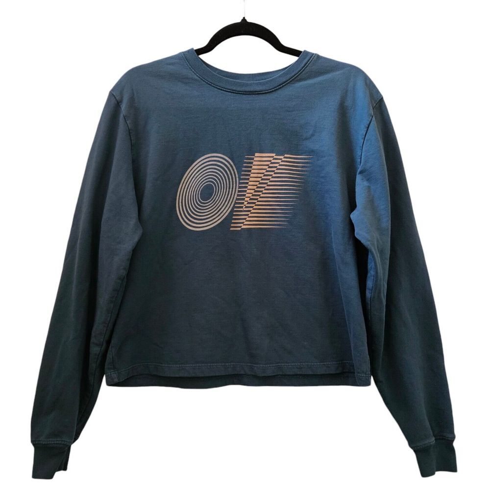 Outdoor Voices Retired Sweatshirt w/ Retro Logo Cropped Blue Long Sleeve Size M